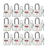 BOZZYS Lockout Tagout Locks 12-Pack|OSHA White Loto Locks Keyed Different|2 Keys/Lock for Industrial Machinery & Electrical Pane