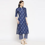 Anni Designer Women'S Cotton Straight Kurta With Pant (Blue Flower_Gsk_L_Blue_Large),Blue,L,Cotton,Straight,Dupatta, Pant