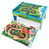 GLACER 80-Piece Train Table, Large Multipurpose Wooden Toy Activity Table Playset with Reversible Detachable Tabletop, Railway T