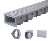 URA WATER - Model UA-100 - Drainage Trench Set - Channel Drain With Grate - Gray Plastic Plastic - 1 x 39 Long