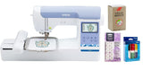 Brother PE900 Embroidery Machine with WLAN Premium Embroidery Thread 6 Spools, 75/11 Size Needles 100 Count, White Pre-Wound Bob
