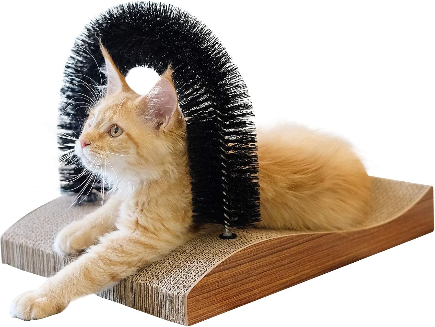 Fukumaru Cat Self Groomer, 2.0 Version Cat Arch Face Scratcher with Scratcher Pad, Cats Back Grooming Massager Toy Brush for Indoor Kitten and Small Dog (42L x 25W x 29H CM, Self Groomer)