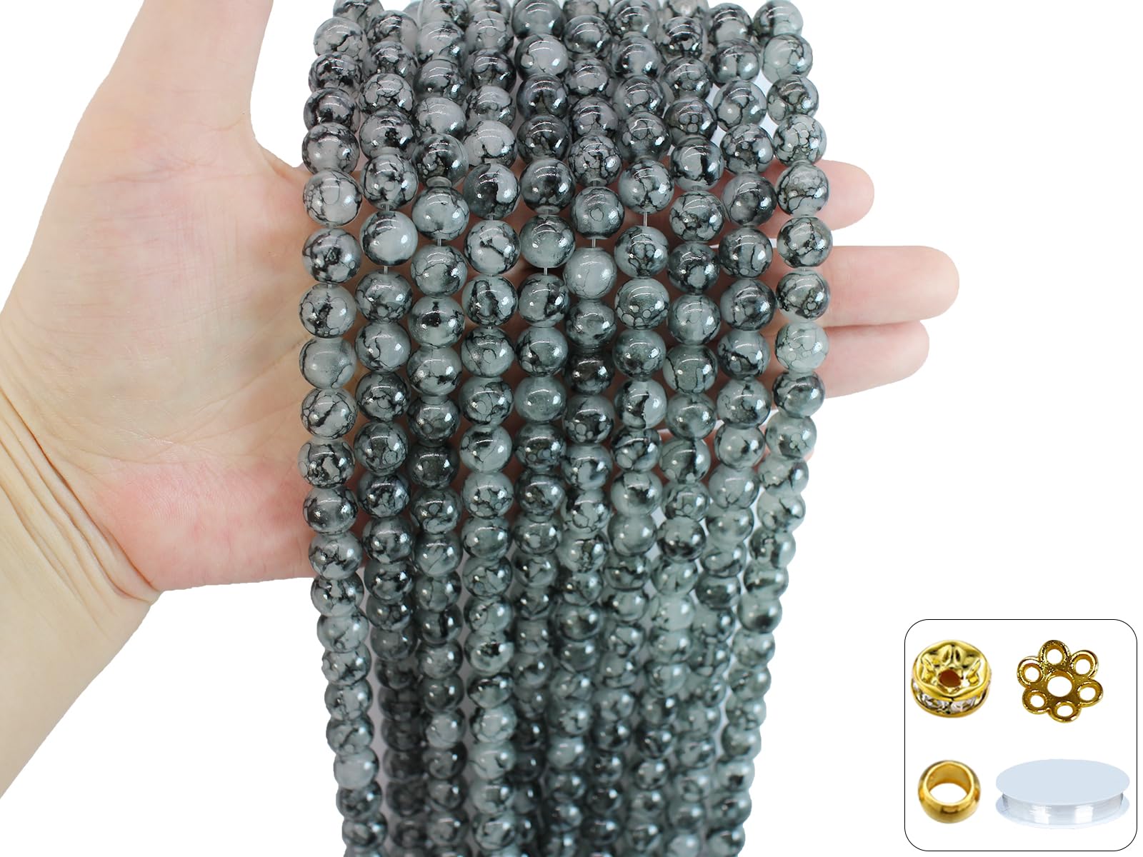 Pamir Tong 500PCS 10mm Black Glass Beads for Jewelry Making,Round Smooth Beads, Bracelet Space Loose Beads for Jewelry Making Ea