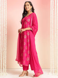Anni Designer Women'S Rayon Blend Printed Straight Kurta With Pant & Dupatta (Jubal Pink_Xxl_Pink_Xx-Large),Pink,2XL,Rayon,Casual,