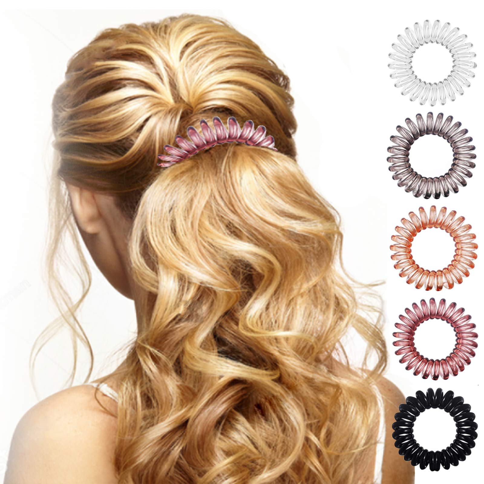 17 Pack Hair Elastics, No Crease Spiral Hair Ties Hair Bands Multi Color Waterproof Phone Cord Hair Scrunchies Hair Coils Access