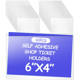 Outus 60 Pcs Self Adhesive Shop Ticket Holders Clear Plastic Sleeves Adhesive Pockets Work Order Job Ticket Holders for Home Off