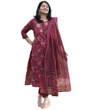 Gosriki Women'S Rayon Blend Straight Printed Kurta With Pant & Dupatta (Parava Maroon-Gs_M_Maroon_Medium),Maroon,,B0DC6LF5M1