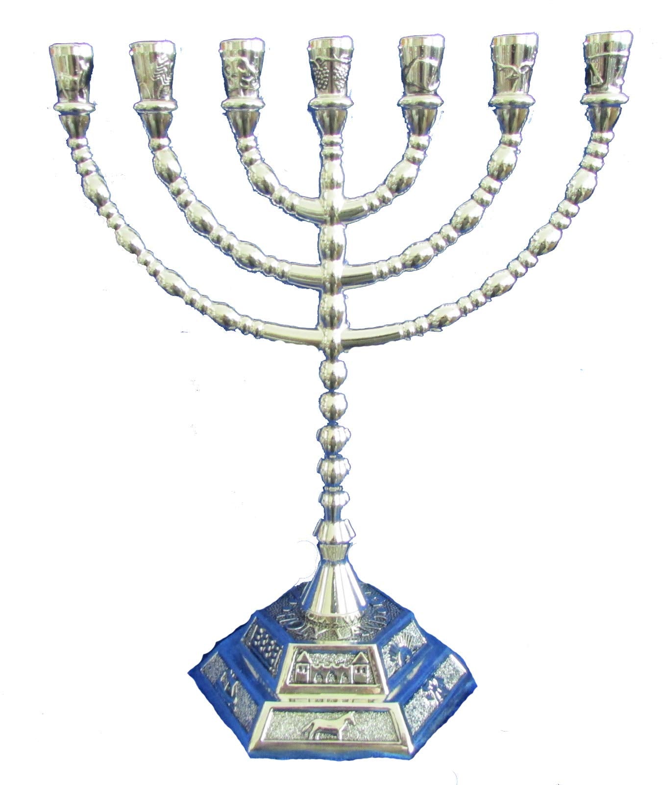 12 Tribes of Israel Jerusalem Temple Menorah Choose from 3 Sizes Silver (Silver, 8 Inches)