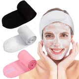 Whaline Spa Facial Headband Make Up Wrap Head Terry Cloth Headband Adjustable Towel for Face Washing, Shower, 3 Pieces (White, B