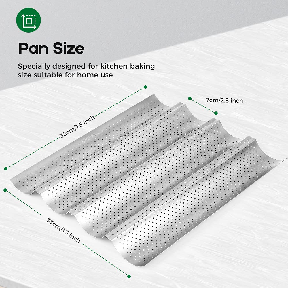 AMAGABELI GARDEN & HOME Nonstick Perforated Baguette Pan 15 x 13 for French Bread Baking 4 Wave Loaves Loaf Bake Mold Toast