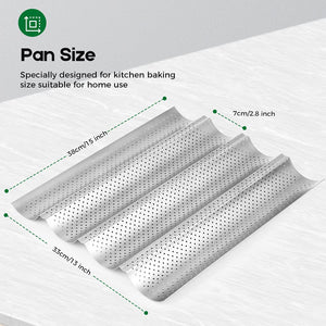 AMAGABELI GARDEN & HOME Nonstick Perforated Baguette Pan 15 x 13 for French Bread Baking 4 Wave Loaves Loaf Bake Mold Toast
