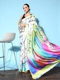 Womanista Womens Off White & Green Abstract Print Satin Saree(Ti3017_Off White & Green_Onesize)