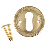 Round Rope Pattern Stamped Brass Decorative Keyhole Cover | Diameter: 1 | Keyhole Escutcheon Plate for Cabinet Door, Dresser Dra