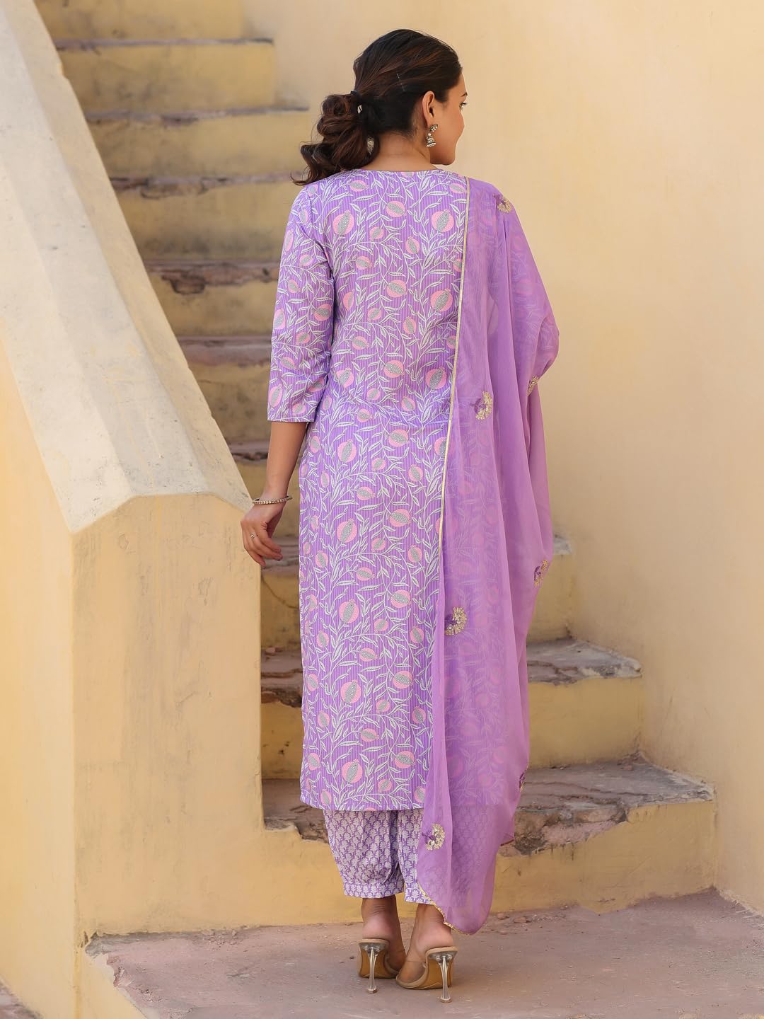 Gosriki Women'S Rayon Blend Printed Straight Kurta With Pant & Dupatta (Welco-Purple-Nw-Gs_L_Purple_Large),Purple,,B0CYGK8Y9Y