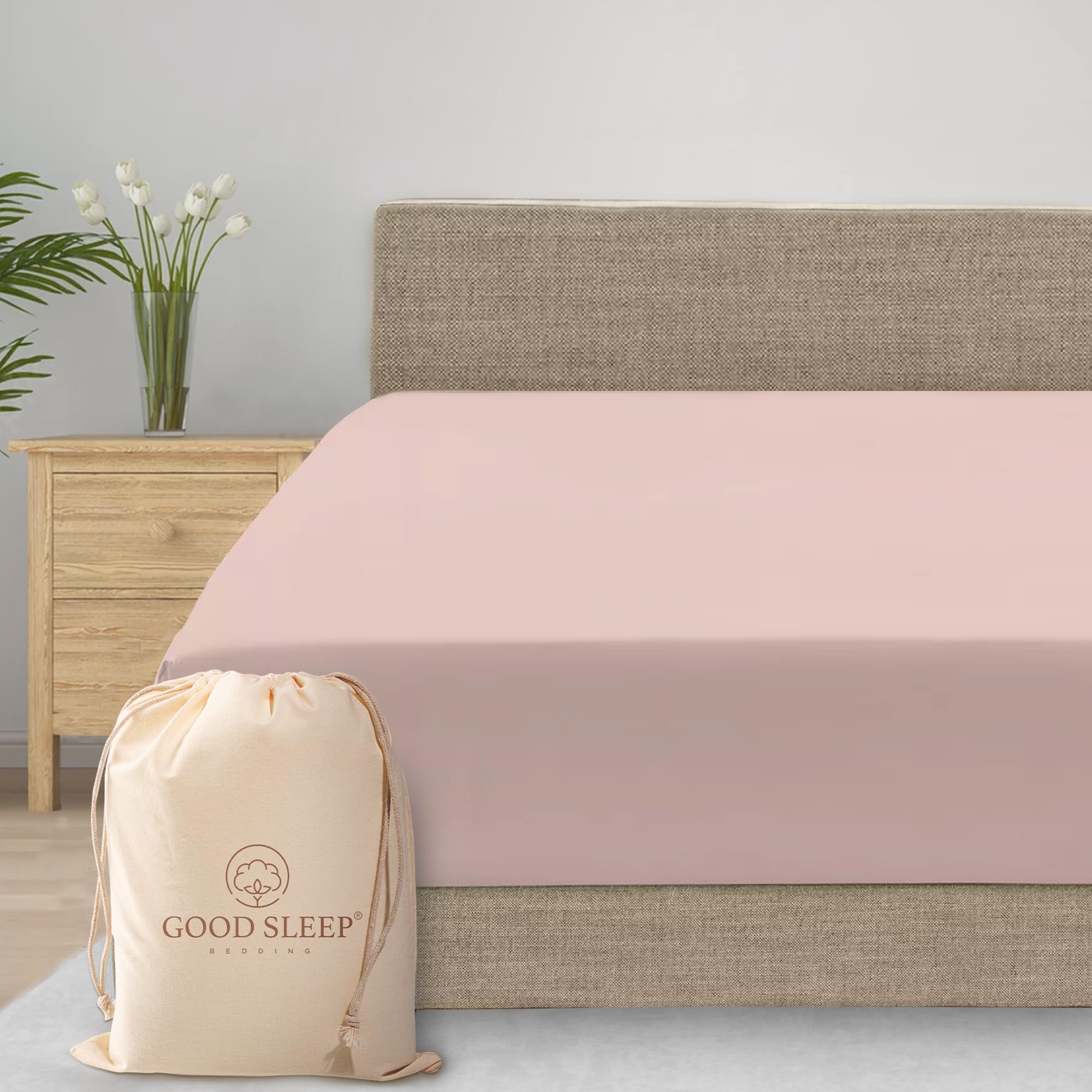 1 Piece Blush King Fitted Sheet, Upto 16 Inch Deep Pocket King Sheets, 800 Tc 100% Egyptian Cotton King Size Fitted Sheet Only, 