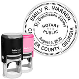 Round Notary Stamp for State of Georgia- Self Inking Stamp - Top Brand Unit with Bottom Locking Cover for Longer Lasting Stamp -