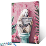 Polar Bear Paint by Number for Adults Beginner Animals on Toilet Reading Newspaper Painting by Numbers Paint Kits Canvas Gifts A