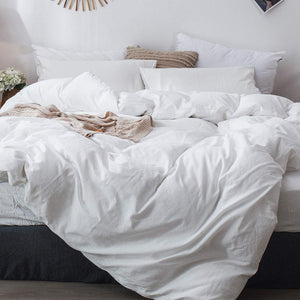 Moomee Bedding Duvet Cover Set 100% Washed Cotton Linen Like Textured Breathable Durable Soft Comfy (Off White, Twin)
