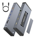 Laptop Docking Station 3 Monitors for Dell/HP/Lenovo/Mac, 15 in 1 USB C Docking Station Dual Monitor with M.2 NVMe SSD Slot, 4K@
