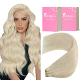 YoungSee Sew in Hair Extensions Blonde Human Hair Weft Extensions Platinum Blonde Sew in Real Hair Extensions Straight Real Hair