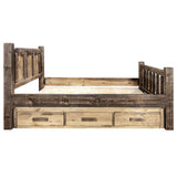 Montana Woodworks Homestead Collection California King Storage Bed With Laser Engraved Wolf Design, Stain & Clear Lacquer Finish
