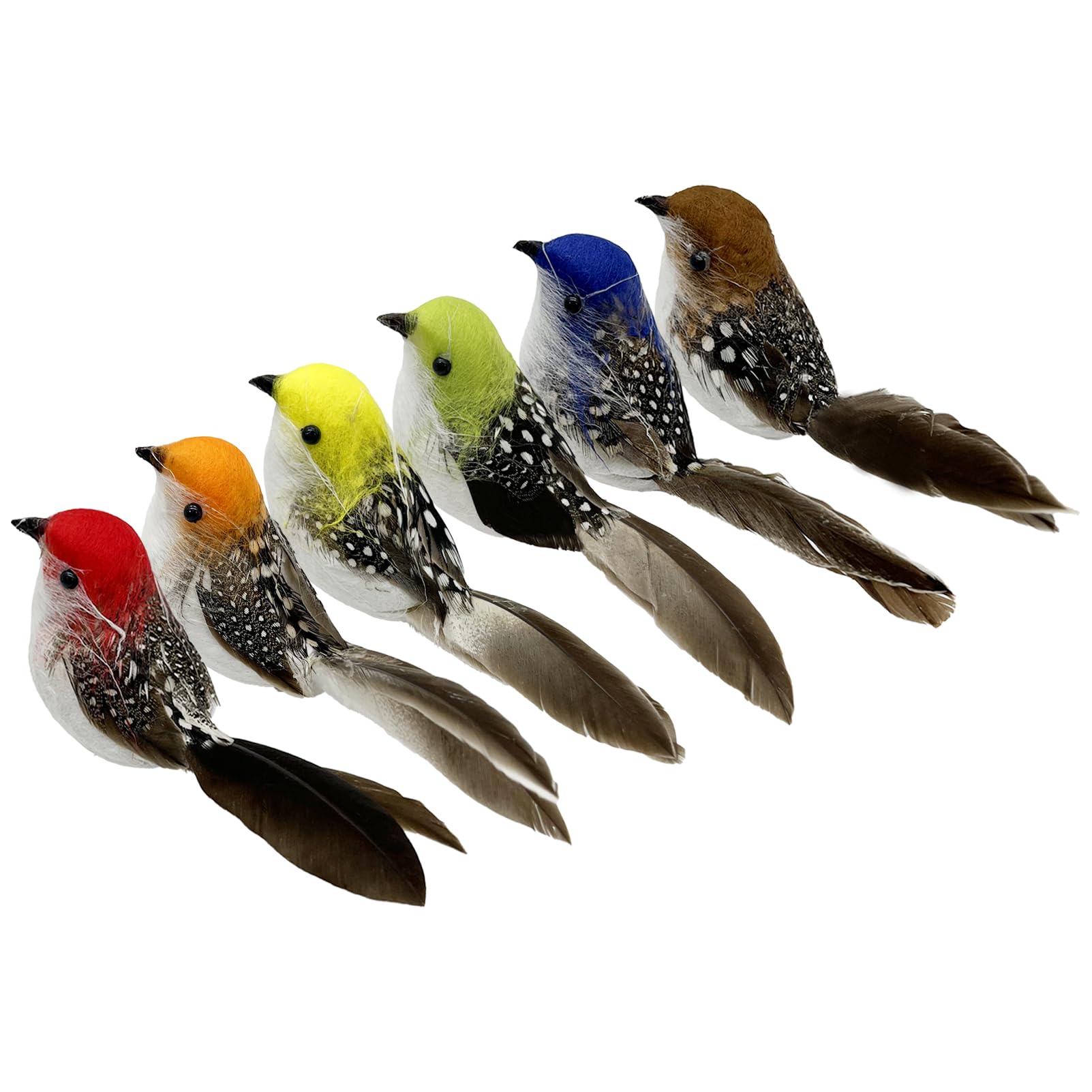 LWINGFLYER 6pcs Artificial Spring Birds Clip on Colorful Bird for Crafts Tree Ornaments Decoration Season Decor (Cotton Birds)