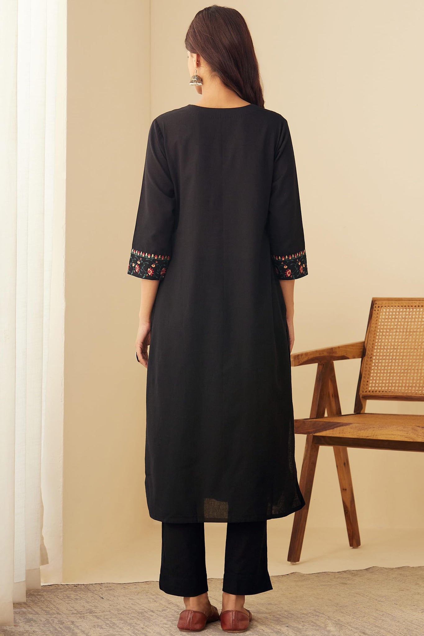 Gosriki Women'S Rayon Blend Embroidered Straight Kurta With Pant & Dupatta (Sikha Black-Gs_S_Black_Small),Black,,B0DP9ZMB7K