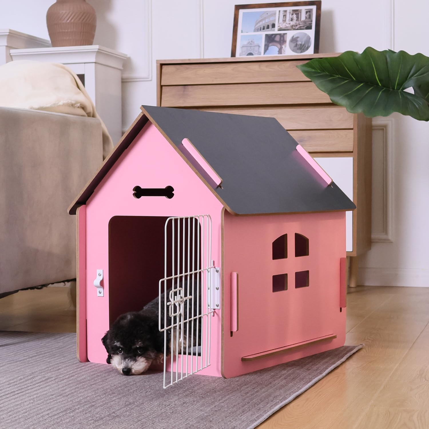 Dog House Indoor for Small Dogs or Cats, Cozy Wooden Design, Small Indoor Bed House, with Air Vents and Elevated Floor Warm Dog 