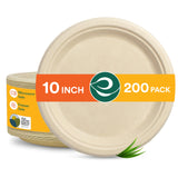 ECO SOUL 100% Compostable 10 Inch Paper Plates 200 [2x100 Pc] Disposable Party Plates I Heavy Duty Eco-Friendly Sturdy Dinner, W