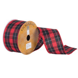 Vickerman 2.5 x 10 Yards Red White Black Plaid Wired Edge Christmas Ribbon