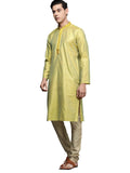 Manyavar Kurta Set For Men, Full Sleeves Mandarin Collar Ethnic Kurta Set For Diwali, Wedding, Party Art Silk (Green, L) Mustard L Sdes677-328