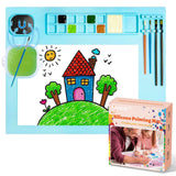 NancyL 100% Non-Toxic Silicone Painting Mat 42 x 37 CM, 12 Paint Lines & Cleaning Cups for Kids, Non-Stick, Crafts, Resin, Clay,