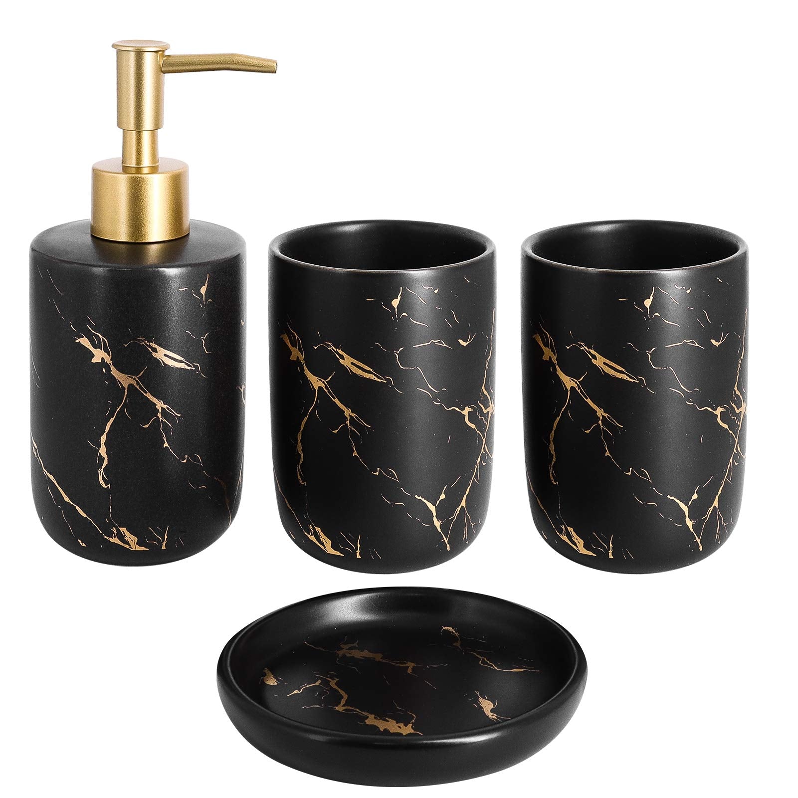 Qulable Black Bathroom Accessories Set Complete, 4 Pcs Ceramic Bathroom Decorations Accessories Sets Includes Lotion Dispenser, 
