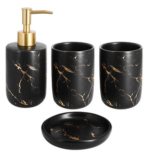 Qulable Black Bathroom Accessories Set Complete, 4 Pcs Ceramic Bathroom Decorations Accessories Sets Includes Lotion Dispenser, 