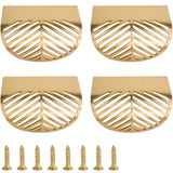RZDEAL Solid Brass Edge Pulls for Cabinets Brushed Gold Leaf Knobs and Pulls for Dresser Drawers (4, Overall Length:2-3/8(60mm))