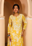 Anni Designer Women'S Cotton Blend Chikankari Embroidered Straight Kurta (Zainab Yellow_S_Yellow_Small),Yellow,S,Cotton Blend,Regular,