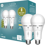 GE LED+ Battery Backup A21 LED Light Bulbs, Rechargeable Light for Power Outages + Flashlight, Soft White (2 Pack)
