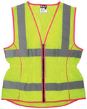 MCR Safety LVCL2MLL Ladies Sized Class 2 Lightweight Safety Vest, Silver Reflective Stripe, Zipper Front, Lime, Large
