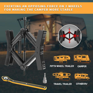 Camper Wheel Chock Stabilizer 2 Sets, Double Speed Heavy Duty Truck RV Tire Scissor Locking X Chock, Camper Accessories for Trav