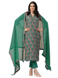 Anni Designer Women'S Rayon Blend Straight Printed Kurta With Pant & Dupatta (Shaniya Green-Nw_Xxl_Green_Xx-Large),Green,2XL