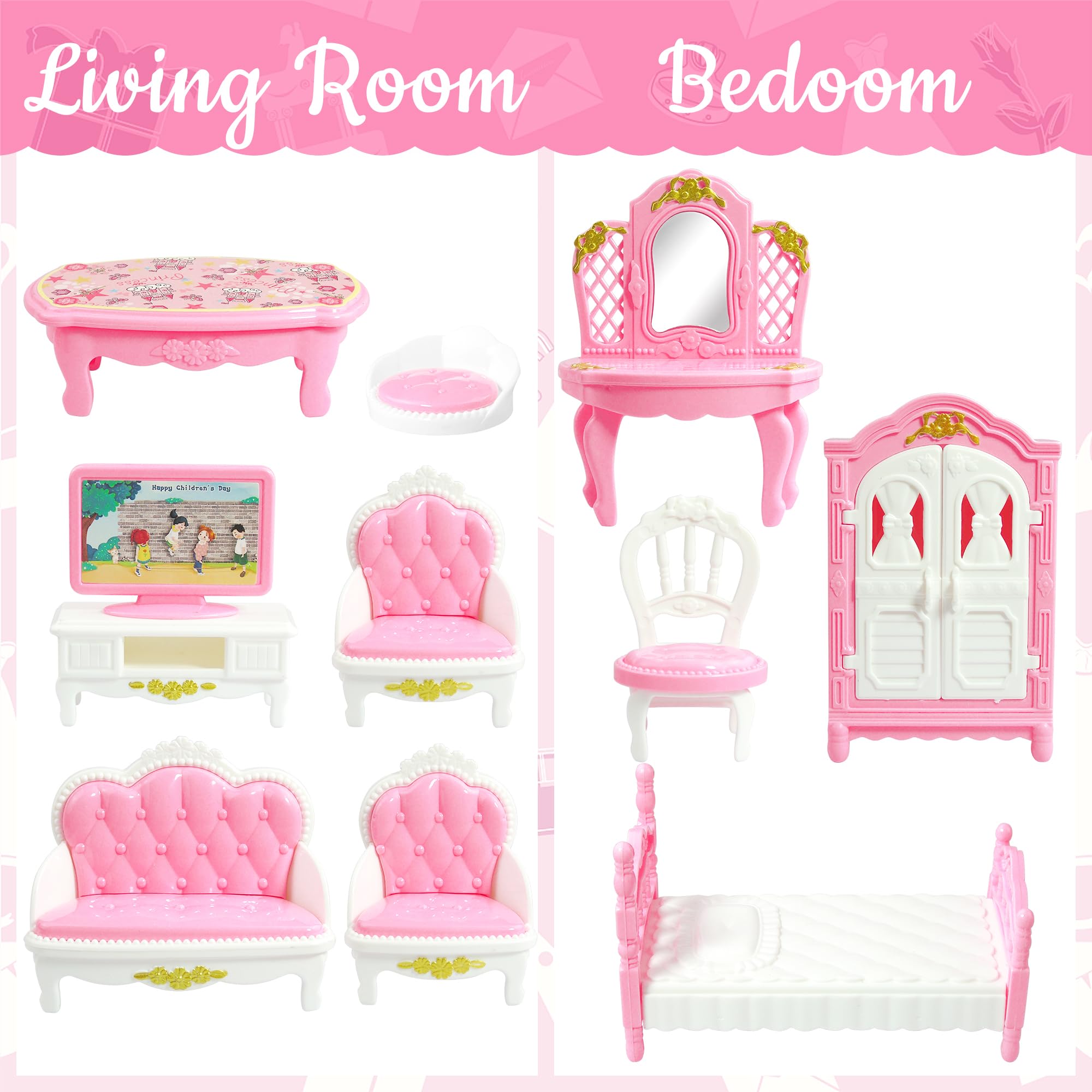 20 Pieces Doll House Furniture and Accessories Set Dollhouse Furniture Set Mini Dollhouse Furniture 1 12 Scale Bedroom Living Ro