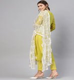 Anni Designer Women'S Ruby Cotton Straight Embroidery Kurti With Pant & Dupatta Set (White-Show-Light-Nw),Yellow,XL,Cotton Blend,Regular,Kurta, Scarf