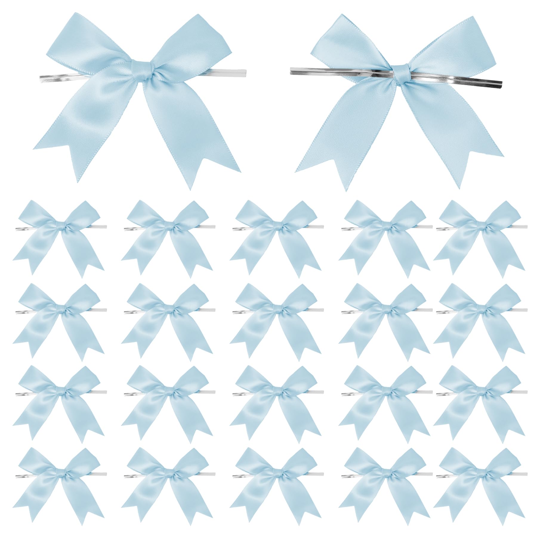 50 Counts Blue Twist Tie Bows 3.1 Pre-Tied Satin Ribbon Bow Decor Mini Twist Tie Bows for Gift Wrapping Treat Bags Cake Bridal B