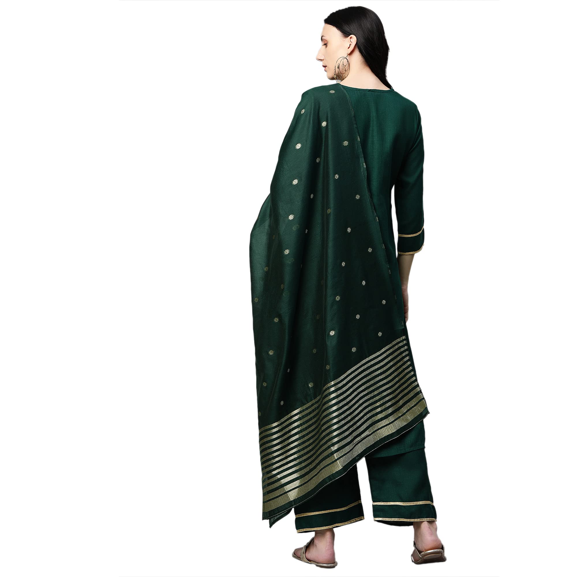 Anni Designer Women'S Ruby Cotton Straight Kurta With Palazzo & Dupatta (Game New Green_M_Green_Medium),Green,M,Ruby Cotton,Straight,Kurta, Pants, Scarf