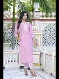 Anni Designer Women'S Cotton Blend Printed Straight Kurta With Pant (Kavi Pink-Cmd_Xxl_Pink_Xx-Large),Pink,2XL,Cotton Blend,Regular,Kurta