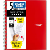 Five Star Spiral Notebook + Study App, 5 Subject, College Ruled Paper, Fights Ink Bleed, Water Resistant Cover, 81/2 x 11, 20