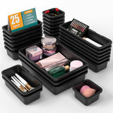 25 PCS Drawer Organizer Set, 4 Size Makeup Drawer Divider Organizer With Non-Slip Pads, Interlocking Plastic Storage Bins for Of