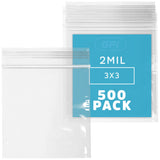 3 x 3 Zip Bags - 500 Count, Small, Clear Plastic Reclosable Zipper Poly Baggies, 2 Mil, with Resealable Zip Top Lock for Packagi