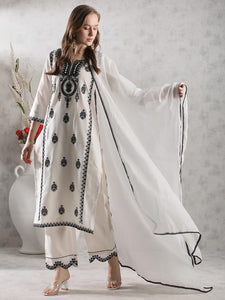 Gosriki Women'S Rayon Blend Straight Embroidered Kurta With Pant & Dupatta (Devanagri White-Vks02-Gs_L_White_Large),White,,B0DJWDDWN8
