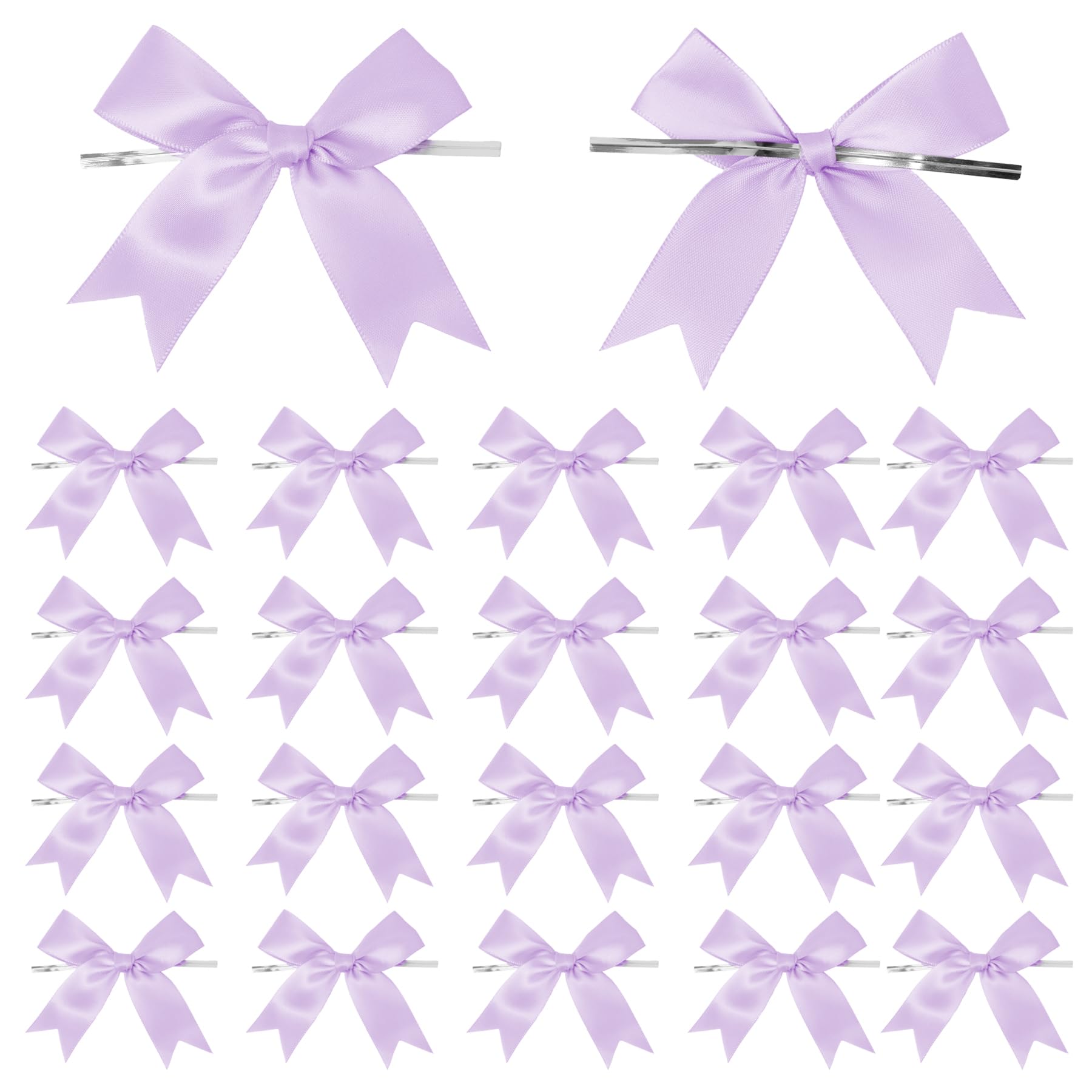 50 Counts Lilac Twist Tie Bows 3.1 Pre-Tied Satin Ribbon Bow Decor Mini Twist Tie Bows for Gift Wrapping Treat Bags Cake Bridal 